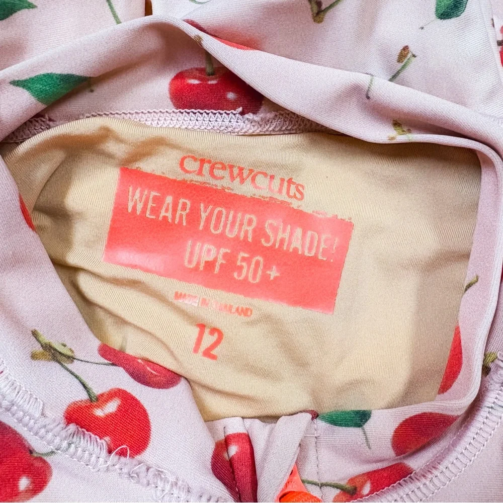 Crewcuts by J. Crew Pink & Red Long Sleeve Cherry Print Rashguard Swimsuit 12